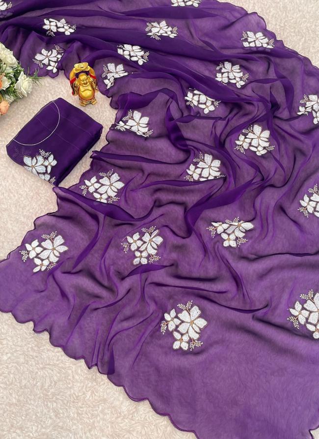 Jimmy Choo Purple Party Wear Sequins Work Saree